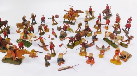 Austrian Tipple-Topple figures, of Native American Indians and Canadian Mounties, some on horseback. (a quantity)