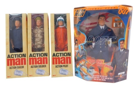 A James Bond 007 Action Man figure, limited edition, You Only Live Twice, with an action film frame, AH282, together with three further Action Man figures, comprising Soldier, Sailor and Pilot, all boxed. (4)