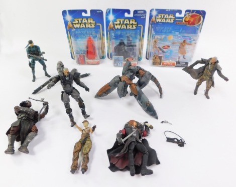 Marvel and other action figures, c2001., together with three Star Wars figures, in blister packs, comprising Mace Windu., Royal Guard, Coruscant, and Darth Vader, Bespin Jewel. (a quantity)