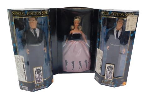 A Mattel Barbie Timeless Silhouette figure 29050, together with two Toy Biz, Blues Brothers 2000 figures, comprising John Goodman as Mac, and Dan Ackroyd as Elwood, all boxed. (3)