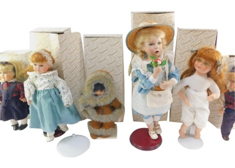 Six Alberon collector's dolls, comprising Eskimo Boy., Daniella., Harry., Sally., Diane., and unnamed model, all boxed.