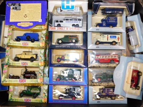 Lledo Days Gone By and other die cast vintage trucks, and other vehicles, some advertising Antiques Roadshow., Children In Need., and Darling Buds of May, all boxed. (a quantity)