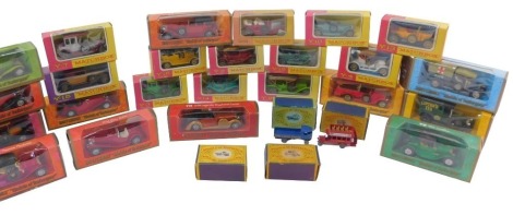 Matchbox Models of Yesteryear, including a scale model 'B' type bus, No 2., Sentinel Steam Wagon, No 4., AEC 'Y' type lorry., and a Bullnose Morris Cowley of 1926., together with further vintage cars, trucks and other vehicles, all boxed. (a quantity)