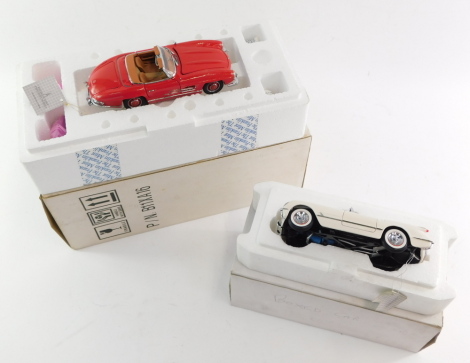 A Franklin Mint die cast model of a 1960 Mercedes Benz 300SL Roadster, together with a 1953 Corvette. (2)