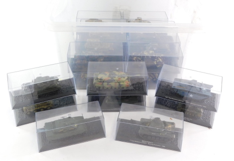 A collection of die cast models of WWII tanks, possibly Atlas Editions, in perspex cases. (24)