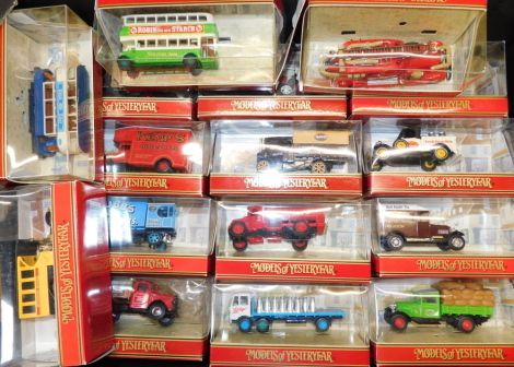 Matchbox Models of Yesteryear, die cast models of vintage trucks, fire appliance, buses and tram, all boxed. (a quantity)