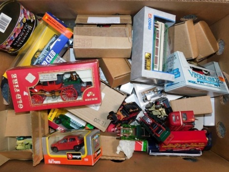 Brumm Burago Corgi and other die cast, vintage motor cars, lorries, stagecoach, etc., some boxed. (a quantity)