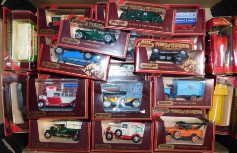 Matchbox Models of Yesterday, die cast vintage trucks, motor cars, sports cars, and other vehicles, all boxed. (a quantity)