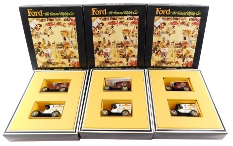 Three Corgi die cast Ford Box Sets, The General Utility Car, Selling Agents Everywhere, C90.