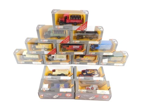 Corgi Classics die cast Thorneycroft vans, and further vans, boxed. (14)