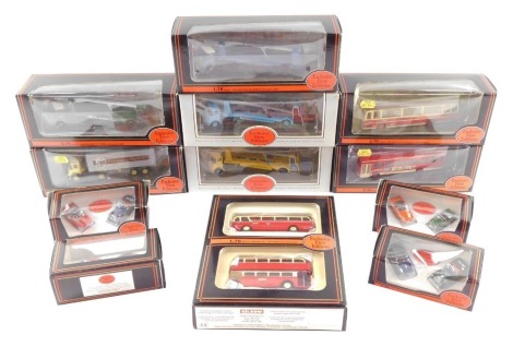 Gilbow die cast precision model car transporters, double and single decker buses, lorries and motor cars, all boxed. (12)