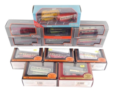 Corgi die cast models of single and double decker buses, Bedford twin axle lorry, all boxed. (11)