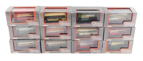 Corgi die cast models of single and double decker buses, all boxed. (12)