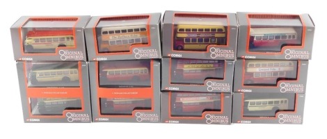 Corgi die cast models of single and double decker buses, all boxed. (12)