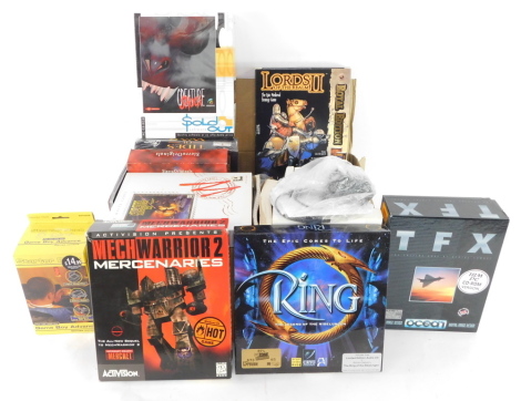 Assorted computer games, including Mech Warrior 2 Mercenaries., Lord of the Rings., EFX Aerial Combat., Star Wars Rebel Assault 2., Iron Assault and Lords of the Realm 2., Royal Edition., together with computer manuals and associated items. (a quantity)