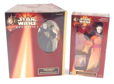 A Hasbro Star Wars episode 1 Queen Amidala, black travel gown 1999 portrait edition, together with Hidden Majesty Queen Amidala, both boxed. (2)