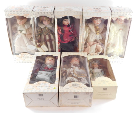 Leonardo Collection porcelain collectors dolls, all boxed. (8)