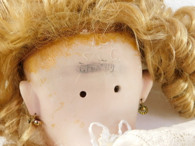 A Franz Schmidt bisque head doll no. 12, modelled with blue eyes, open mouth, pierced ears. - 2