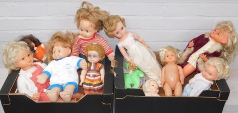 A group of dolls and toys, to include sweet baby doll with material body, and others. (2 boxes)