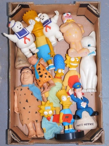 A group of collectors figures, to include Marge, Bart, Maggie, Postman Pat, Mr Blobby, two Michelin Men, The Flintstones, etc. (1 box)