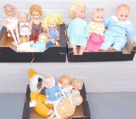 A group of dolls, to include all plastic bodied dolls, three large and various medium and small size dolls. (3 boxes)