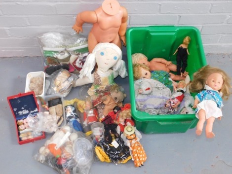 A group of mixed dolls and toys, cuddly toys, nationality dolls, collectors figures, plastic bodies, etc. (2 boxes)