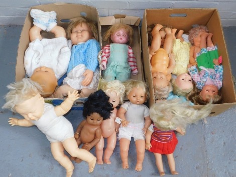 A quantity of dolls, to include various plastic headed dolls, to include one Palitoy, and various others. (2 boxes)