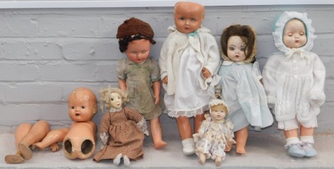 A group of ceramic and papier mache headed dolls, all unmarked. (6)