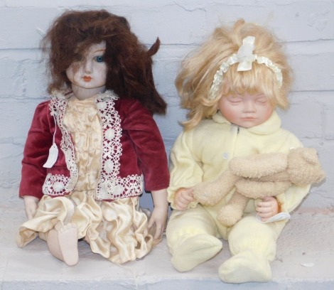 Two bisque headed dolls, to include a Knightsbridge collection Heirloom porcelain doll, limited edition number 741/1500, and anotehr ceramic doll marked J Steiner of Paris. (2)