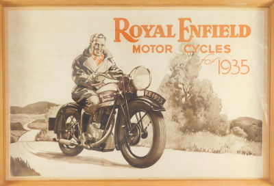 A poster for Royal Enfield Motorcycles for 1935, framed and glazed, 47cm high, 72cm wide.