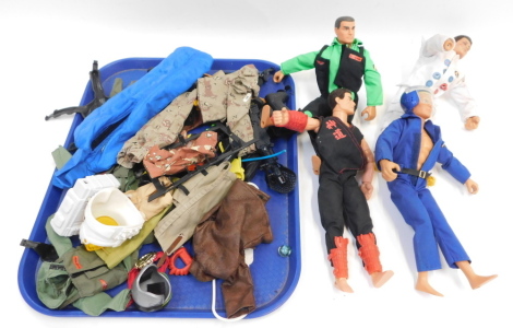 Four Action Man figures, clothing, guns and accessories, etc. (a quantity) 