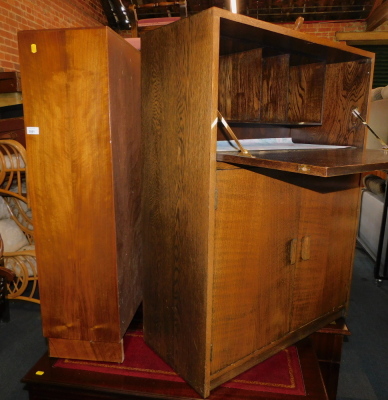 A walnut bookcase, with sliding glass doors, together with an oak bureau stamped 'Criterion', Phoenix of Charing Cross. (2) - 3