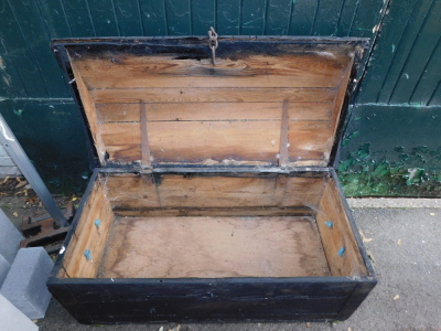 A pine chest, with rope handles and pitched lid. - 4