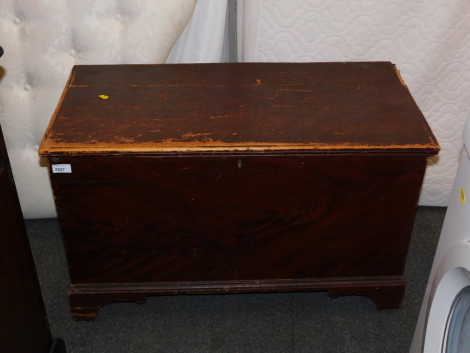 A Victorian scumbled pine blanket chest, grain painted as flamed mahogany.