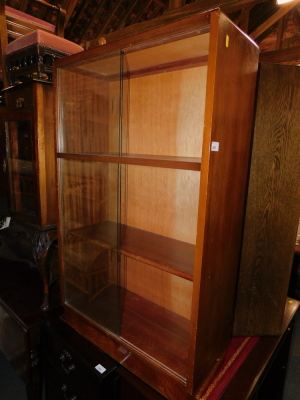 A walnut bookcase, with sliding glass doors, together with an oak bureau stamped 'Criterion', Phoenix of Charing Cross. (2) - 2