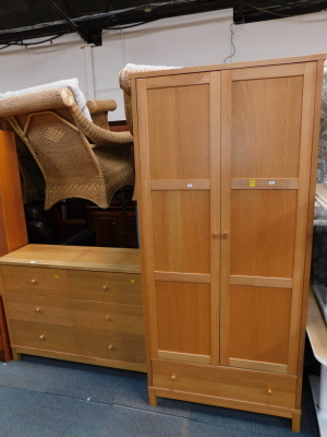 An oak and beech part bedroom suite, comprising two door wardrobe and a matching chest of six drawers. We have instructions from vendor to sell without reserve.