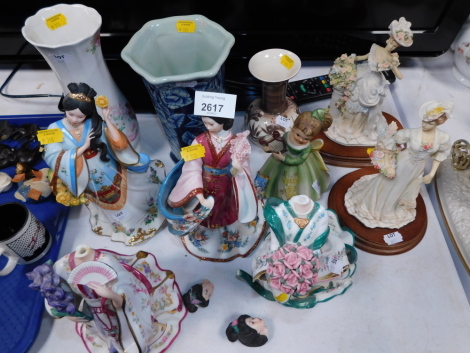 A group of ceramic Danbury Mint princess ornaments (all AF), miniature vases, etc. (a quantity)