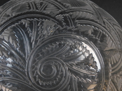 A Lalique frosted glass bowl decorated in the Pinsons pattern, etched marked, 23.5cm diameter. - 6