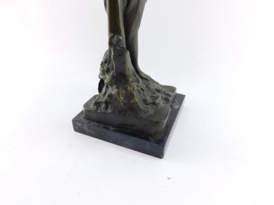 A bronze figure of Andromeda, modeled standing chained to a post, raised on a black marble base, 49cm high. - 8