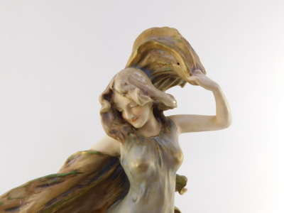 An Eduard Stellmacher Amphora late 19thC blush porcelain Art Nouveau figure, modelled as a standing woman enveloped in a swirling cape, signed, printed and impressed marks, 49cm high. - 8