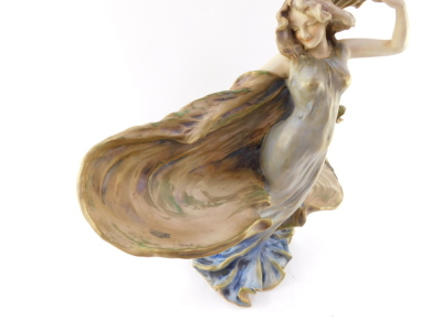 An Eduard Stellmacher Amphora late 19thC blush porcelain Art Nouveau figure, modelled as a standing woman enveloped in a swirling cape, signed, printed and impressed marks, 49cm high. - 9