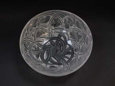 A Lalique frosted glass bowl decorated in the Pinsons pattern, etched marked, 23.5cm diameter. - 2