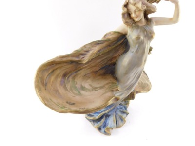 An Eduard Stellmacher Amphora late 19thC blush porcelain Art Nouveau figure, modelled as a standing woman enveloped in a swirling cape, signed, printed and impressed marks, 49cm high. - 3