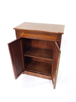 A Regency rosewood secretaire chiffonier, the secretaire drawer opening to reveal a tooled leather ratchetted writing slope flanked by a pen tray and recesses for ink wells and writing accoutrements, above a pair of doors with brass grilled silk fabric ba - 6