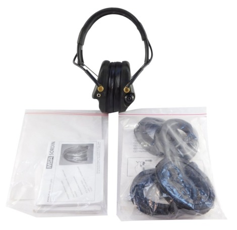 A MSA Sordin Supreme pro-X headset, type 75302, EN352, with instructions, together with spare ear defenders and seals.