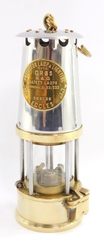 A Protector Lamp & Lighting Co Ltd miners lamp, type GR6S, MNO safety lamp, approval number B2/233, 24cm high.