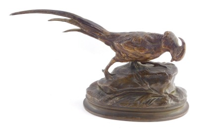 After Alphonse-Alexandre Arson (French, 1822-1880). A bronze pheasant, modelled on a naturalistic oval base, bares signature, 31cm wide.