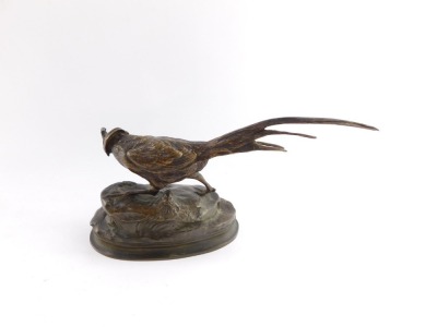 After Alphonse-Alexandre Arson (French, 1822-1880). A bronze pheasant, modelled on a naturalistic oval base, bares signature, 31cm wide. - 2