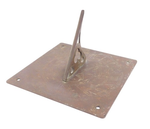 A 19thC brass sundial, of square form, signed Samuel Wilson, Dartford, 26cm diameter.