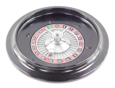 A late 20thC bakelite roulette wheel, 26cm diamter.